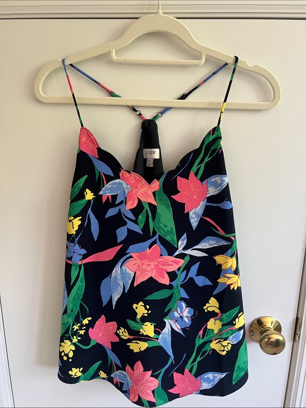 J. Crew Navy Floral Spaghetti-Strap Cami